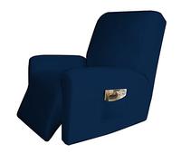 Easy-Going 4 Pieces Microfiber Stretch Recliner Slipcover - Spandex Soft Fitted Sofa Couch Cover, Washable Furniture Protector with Elastic Bottom for Kids,Pet (Recliner,Navy
