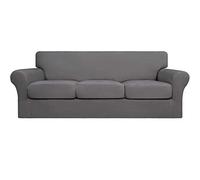 Easy-Going 4 Pieces Stretch Soft Couch Cover for Dogs - Washable Sofa Slipcover for 3 Separate Cushion Couch - Elastic Furniture Protector for Pets, Kids (Sofa, Light Gray, Large)