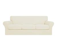 Easy-Going 4 Pieces Stretch Soft Couch Cover for Dogs - Washable Sofa Slipcover for 3 Separate Cushion Couch - Elastic Furniture Protector for Pets, Kids(Sofa, Ivory)