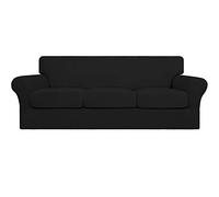 Easy-Going 4 Pieces Stretch Soft Couch Cover for Dogs - Washable Sofa Slipcover for 3 Separate Cushion Couch - Elastic Furniture Protector for Pets, Kids (Sofa, Black) Large