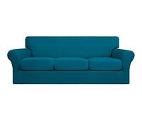 Easy-Going 4 Pieces Stretch Soft Couch Cover for Dogs - Washable Sofa Slipcover for 3 Separate Cushion Couch - Elastic Furniture Protector for Pets, Kids (Sofa, Peacock Blue)
