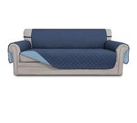 Easy-Going 4 Seater Sofa Slipcover Reversible Sofa Cover Water Resistant Couch Cover with Foam Sticks Elastic Straps Furniture Protector for Pets Children Dog Cat (XX-Large, Dark Blue/Light Blue)