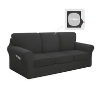Easy-Going 7 Pieces Stretch Couch Cover Washable Sofa Cover Set for 3 Backrest and Seat Cushion Couch Anti-Slip Sofa Slipcover Furniture Protector with Elastic Bottom (Large, Dark Grey)