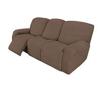 Easy-Going - 8 Pieces Stretch Recliner Sofa Slipcover Soft Elastic Hem Sofa Cover for Kids, Small Checks Spandex Jacquard Fabric, Brown