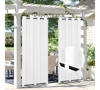 Easy-Going Linen Look Outdoor Curtains Waterproof Windproof Porch Curtains, Soft Thicken Outdoor Privacy Curtains for Patio, Gazebo, Grommet Top and Tab Bottom Drape, 2 Panels, 54x84 inch, White
