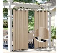 Easy-Going Linen Look Outdoor Curtains Waterproof Windproof Porch Curtains, Soft Thicken Outdoor Privacy Curtains for Patio, Gazebo, Grommet Top and Tab Bottom Drape, 1 Panel, 54x84 inch, Beige