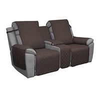 Easy-Going Loveseat Recliner Cover with Console, Reversible Couch Cover for Living Room, Split Sofa Cover for Each Seat with Elastic Straps for Kids, Dogs, Pets(2 Seater, Chocolate/Beige)