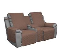 Easy-Going Loveseat Recliner Cover with Console, Reversible Couch Cover for Living Room, Split Sofa Cover for Each Seat with Elastic Straps for Kids, Dogs, Pets(2 Seater, Brown/Beige)
