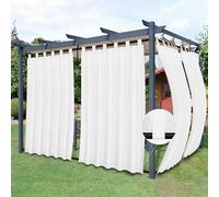 Easy-Going Outdoor Patio Curtains Detachable Tab Top Windproof Weatherproof Curtain for Cabana, Porch, Pergola and Gazebo, Tab Bottom Drape, 2 Panels, 54W x 84L inch, White