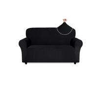Easy-Going Sofa Covers 2 Seater, Non Slip Stretch Jacquard Sofa Slipcovers for Pet Dog, 1 Piece Couch Covers for Leather Sofa Living Room, Washable Settee Covers Furniture Protectors, Black