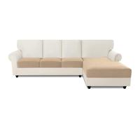 Easy-Going Sofa Seat Cushion Covers, 4 Piece Stretch Jacquard Corner Sofa Slipcovers, Non Slip Pet Dog Couch Cushion Covers L Shape, Replacement Caravan Sofa Cover, 1 Seater* 3+ Chaise* 1, Camel