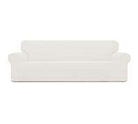 Easy-Going Stretch 4 Seater Sofa Slipcover 1-Piece Sofa Cover Furniture Protector Couch Soft with Elastic Bottom for Kids, Polyester Spandex Jacquard Fabric Small Checks Cream