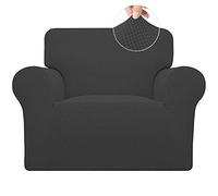 Easy-Going Stretch Chair Sofa Slipcover 1-Piece Couch Sofa Cover Furniture Protector Soft with Elastic Bottom for Kids, Pet. Spandex Jacquard Fabric Small Checks (Chair, Dark Gray)