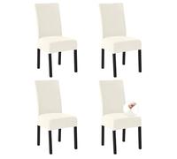 Easy-Going Stretch Dining Chair Covers Set of 4, Fleece Chair Slipcovers for Kitchen Dining Room Office Wedding Bar, Durable & Non Slip High Back Chair Seat Covers, Ivory