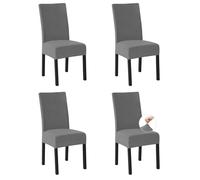 Easy-Going Stretch Dining Chair Covers Set of 4, Fleece Chair Slipcovers for Kitchen Dining Room Office Wedding Bar, Durable & Non Slip High Back Chair Seat Covers, Light Grey