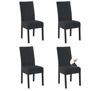 Easy-Going Stretch Dining Chair Covers Set of 4, Fleece Chair Slipcovers for Kitchen Dining Room Office Wedding Bar, Durable & Non Slip High Back Chair Seat Covers, Dark Grey
