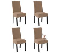 Easy-Going Stretch Dining Chair Covers Set of 4, Fleece Chair Slipcovers for Kitchen Dining Room Office Wedding Bar, Durable & Non Slip High Back Chair Seat Covers, Camel