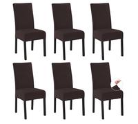 Easy-Going Stretch Dining Chair Covers Set of 6, Fleece Chair Slipcovers for Kitchen Dining Room Office Wedding Bar, Durable & Non Slip High Back Chair Seat Covers, Chocolate