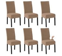 Easy-Going Stretch Dining Chair Covers Set of 6, Fleece Chair Slipcovers for Kitchen Dining Room Office Wedding Bar, Durable & Non Slip High Back Chair Seat Covers, Camel