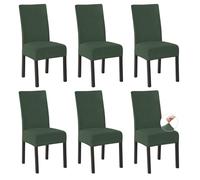 Easy-Going Stretch Dining Chair Covers Set of 6, Fleece Chair Slipcovers for Kitchen Dining Room Office Wedding Bar, Durable & Non Slip High Back Chair Seat Covers, Greyish Green