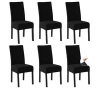 Easy-Going Stretch Dining Chair Covers Set of 6, Fleece Chair Slipcovers for Kitchen Dining Room Office Wedding Bar, Durable & Non Slip High Back Chair Seat Covers, Black