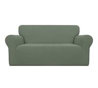 Easy-Going Stretch Loveseat Cover Furniture Protector Soft with Elastic Bottom for Kids, Jacquard Polyester Spandex Fabric Small Checks Gray-Green