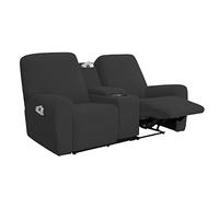 Easy-Going Stretch Recliner Loveseat Cover with Center Console Sofa Slipcover Soft Fitted Fleece 2 Seats Couch with Holder and Storage Washable Furniture Protector Dark Gray