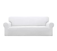 Easy-Going Stretch Sofa Cover 1-Piece Couch Cover Furniture Protector Soft with Elastic Bottom Kids, Jacquard Polyester Spandex Small Checks Fabric (Sofa, White)