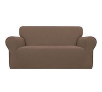 Easy-Going Stretch Sofa Covers 1 Piece Couch Covers for Sofa Soft Couch Covers with Elastic Foam Non Slip Furniture Protector for Kids, Spandex Jacquard Fabric Small Checks(Loveseat, Brown)