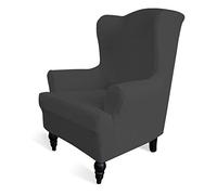 Easy-Going Stretch Wingback Chair Sofa Slipcover 1-Piece Sofa Cover Furniture Protector Couch Soft with Elastic Bottom Spandex Jacquard Small Checks (Wing Chair,Dark Gray)
