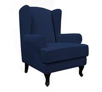 Easy-Going Stretch Wingback Chair Sofa Slipcover 2-Piece Sofa Cover Furniture Protector Couch Soft with Elastic Bottom, Spandex Jacquard Fabric Small Checks Navy