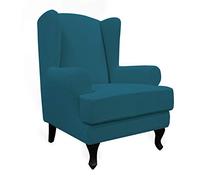 Easy-Going Stretch Wingback Chair Sofa Slipcover 2-Piece Sofa Cover Furniture Protector Couch Soft with Elastic Bottom, Spandex Jacquard Fabric Small Checks, Peacock Blue