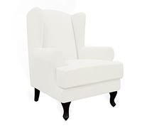 Easy-Going Stretch Wingback Chair Sofa Slipcover 2-Piece Sofa Cover Furniture Protector Couch Soft with Elastic Bottom, Spandex Jacquard Fabric Small Checks Cream