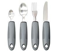 Easy Grip Cutlery - 4 Pcs Extra Wide Straight Handles Adaptive Cutlery Set,Grey Comfort Grips Chunky Handles,Dining Aids with Knife Fork Spoon for Elderly Disabled Arthritis Parkinson Disease Tremors