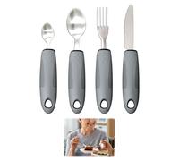 Easy Grip Cutlery, 4 Pcs Wide Straight Handles Adaptive Cutlery with Knife Fork Spoon, Cutlery for Arthritic Hands,Cutlery for Disabled Hands, Parkinsons Cutlery for Adults Elderly Ideal Dining Aids