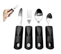 Easy Grip Cutlery Set,LIUHUIZEYU Large Wide Handled Arthritis Hands Aids Cutlery Adaptive Eating Drinking Utensils for Disabled People Elderly Parkinson (4 Piece Black)