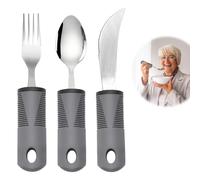 Easy Grip Cutlery Set of 3 Extra Wide Chunky Handles Disability Aids for Disabled Hands with Bend Knife Fork Spoon Ideal Dining aid for Elderly Arthritis Parkinson'Disease Tremors Sufferers (Grey)