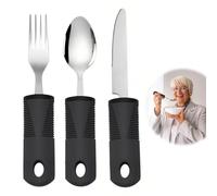Easy Grip Cutlery Set of 3 Extra Wide Chunky Handles Disability Aids for Disabled Hands with Knife Fork Spoon Ideal Dining aid for Elderly Arthritis Parkinson'Disease Tremors Sufferers Black