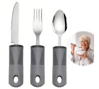 Easy Grip Cutlery Set of 3 Extra Wide Chunky Handles Disability Aids for Disabled Hands with Knife Fork Spoon Ideal Dining aid for Elderly Arthritis Parkinson'Disease Tremors Sufferers