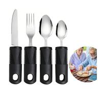 Easy Grip Cutlery Set of 4 Extra Wide Chunky Handles Disability Aids for Disabled Hands with Knife Fork Spoon Ideal Dining aid for Elderly Arthritis Parkinson'Disease Tremors Sufferers Black