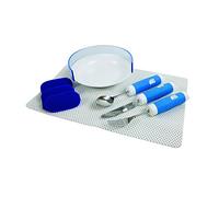 EASY GRIP DINNER SET -Scoop bowl, large handled knife, fork and spoon, plate surround and anti slip place mat.