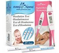 Easy@Home Ovulation Predictor Kit: 25 LH Test Strips | Digital BBT Thermometer (1/100°C Precision with Memory), Premom App Compatible iOS/Android
