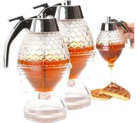 Easy Honey Dispenser Kettle, 2024 Upgrade Acrylic Honey Dispenser No Drip Syrup Dispenser with Stand, Ease to Ues High Capacity Transparent Honey Jar Container Kitchen Gadgets (2pcs)