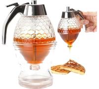 Easy Honey Dispenser Kettle, 2024 Upgrade Acrylic Honey Dispenser No Drip Syrup Dispenser with Stand, Ease to Ues High Capacity Transparent Honey Jar Container Kitchen Gadgets (1pcs)