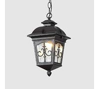 Easy Install Retro IP65 Waterproof Hammering Glass Lantern E27 Pendant Light European Patio Chandelier Outdoor Pavilions Garden Hanging Lamp Decor Villa Balcony Grape Rack Lighting ( Color : Black , S