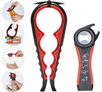 Easy Jar Bottle Opener Kit, 5in1 and 4in1 Multi Function Jar Openers, Simple to Use for Children, Elderly and Arthritis Sufferers,Silicone Hand Gripper Aid (Red-Black)