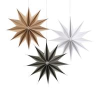 EASY JOY 12-Pointed Paper Star Lanterns Christmas Decorations Ceiling Tree Decorations 12'' Paper Stars Hanging Lampshade Christmas Holiday Home Xmas Decor(Grey, White, Natural Brown)