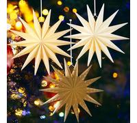 EASY JOY 14-Pointed Brown White Star Lanterns - Christmas Paper Decorations, Indoor Hollow Out 18 Inch Hanging Stars - Xmas Party Home Decor