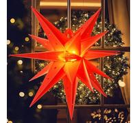 EASY JOY 21'' Red Large Christmas Star LED Paper Star Lanterns with Timer Battery Hanging Christmas Decoration 3D Luminous for Christmas Winter Home Indoor and Outdoor Decorations