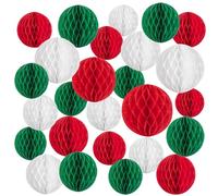 EASY JOY 27pcs Christmas Paper Honeycomb Balls Hanging Party Decorations Red White Green Tissue Paper Pom Poms for Christmas Birthday Party Supplies Winter Home Decorations
